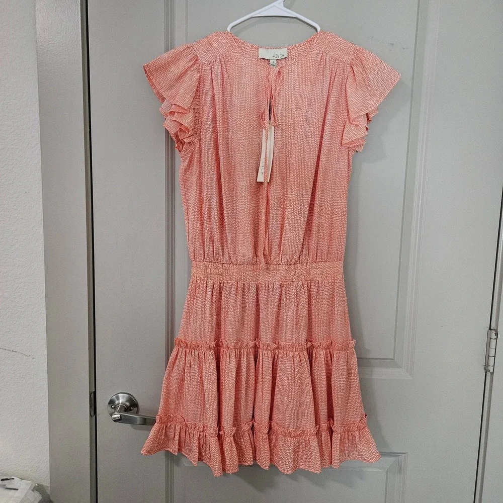 Pinch Coral Heart Print‎ Smocked Tiered Ruffle Mini Dress Small NEW NWT